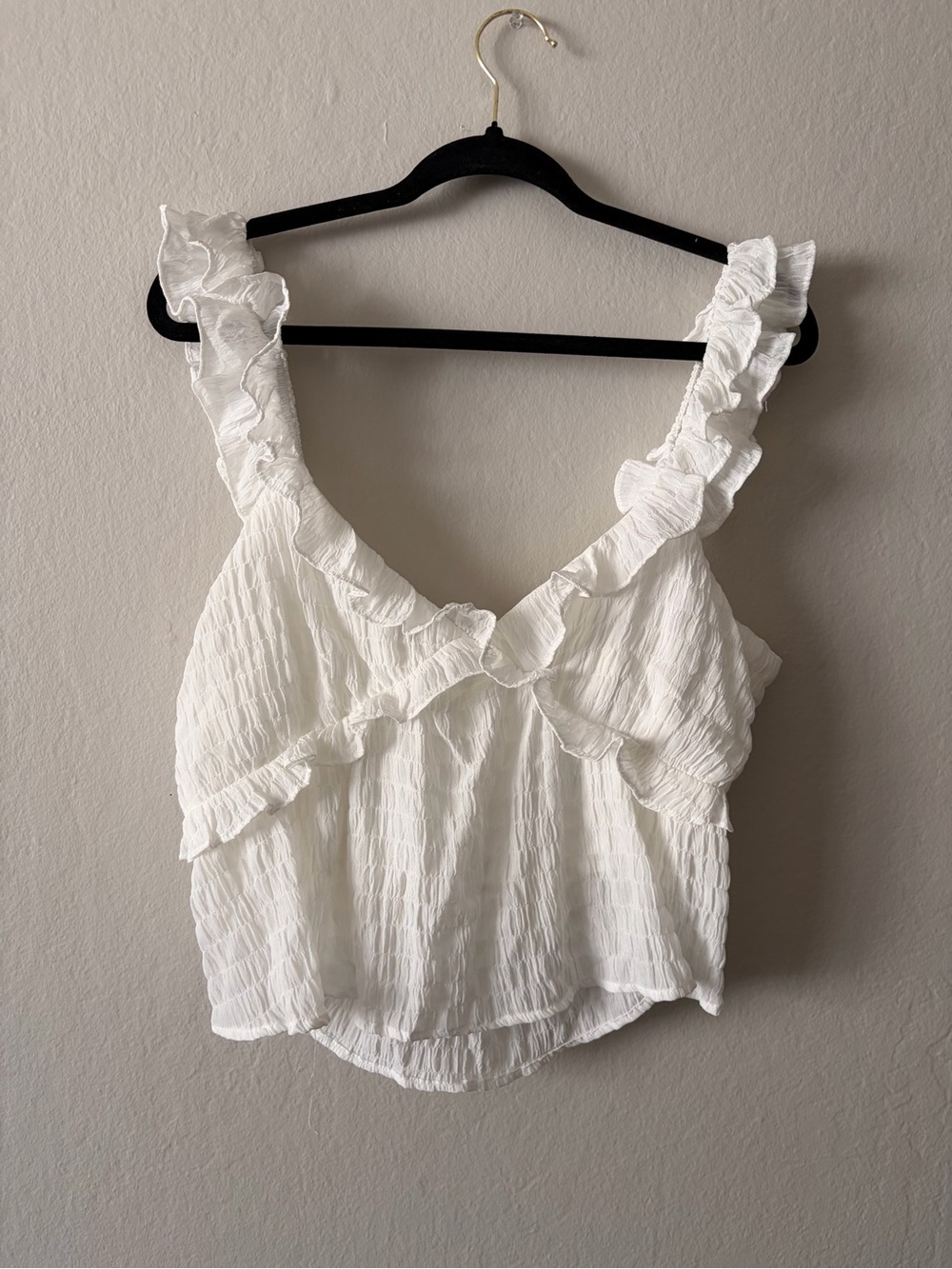 All in Favor White Ruffled V-Neck Camisole